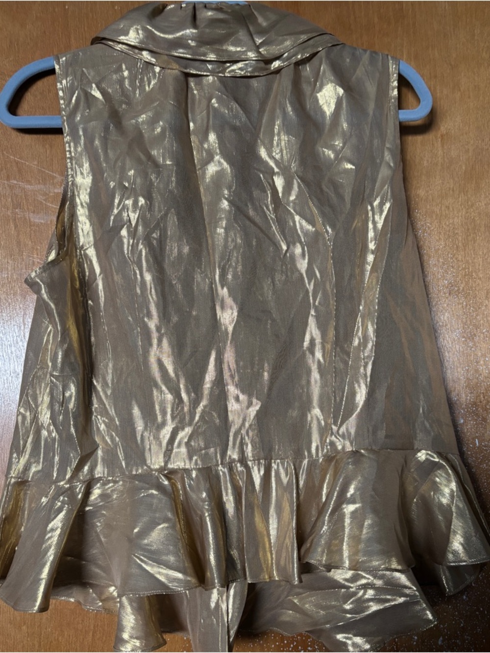 Ralph Lauren Metallic Gold Ruffle Sleeveless Blouse Silk Blend 16P NWT - Picture 5 of 9